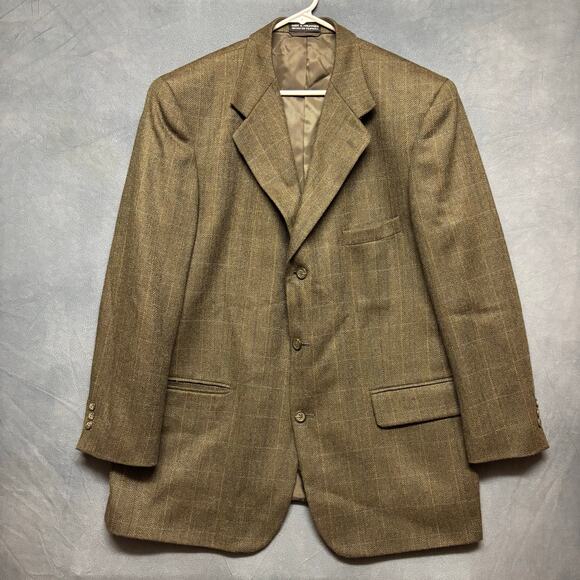 Stafford 100% Lamb's Wool Blazer Men's 46R Herrngbone Tweed Grandpa Core Preppy